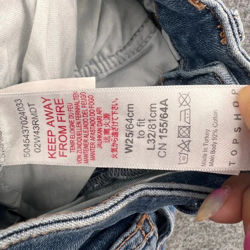 Topshop Jamie High Rise Skinny Jeans Medium Wash Distressed Hem W25 L32‎ Blue